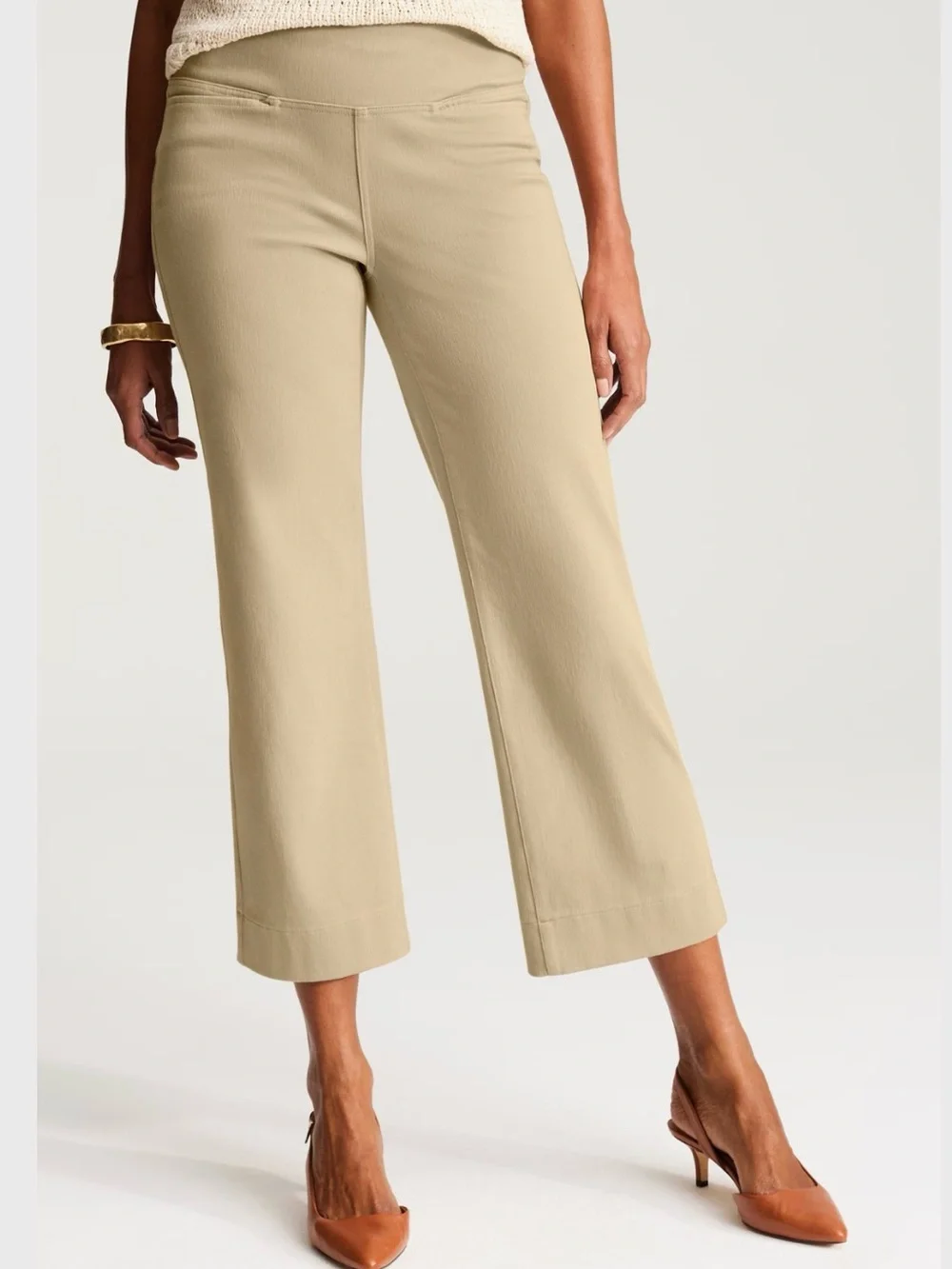 J.Jill Wearever Smooth-Fit Cropped Knit Pull On Jeans Pants Cashew Tan Size M